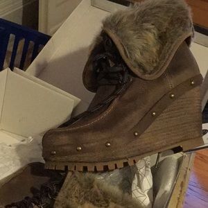 Suede wedge fur lined booties